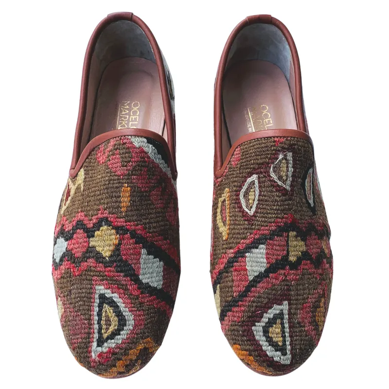 Men's Turkish Kilim Loafer Brown with Pattern