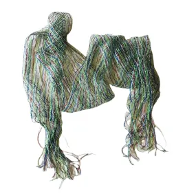 Metallic Rainbow Mesh Glam Rock Oblong Scarf w/ Fringe circa 1970s