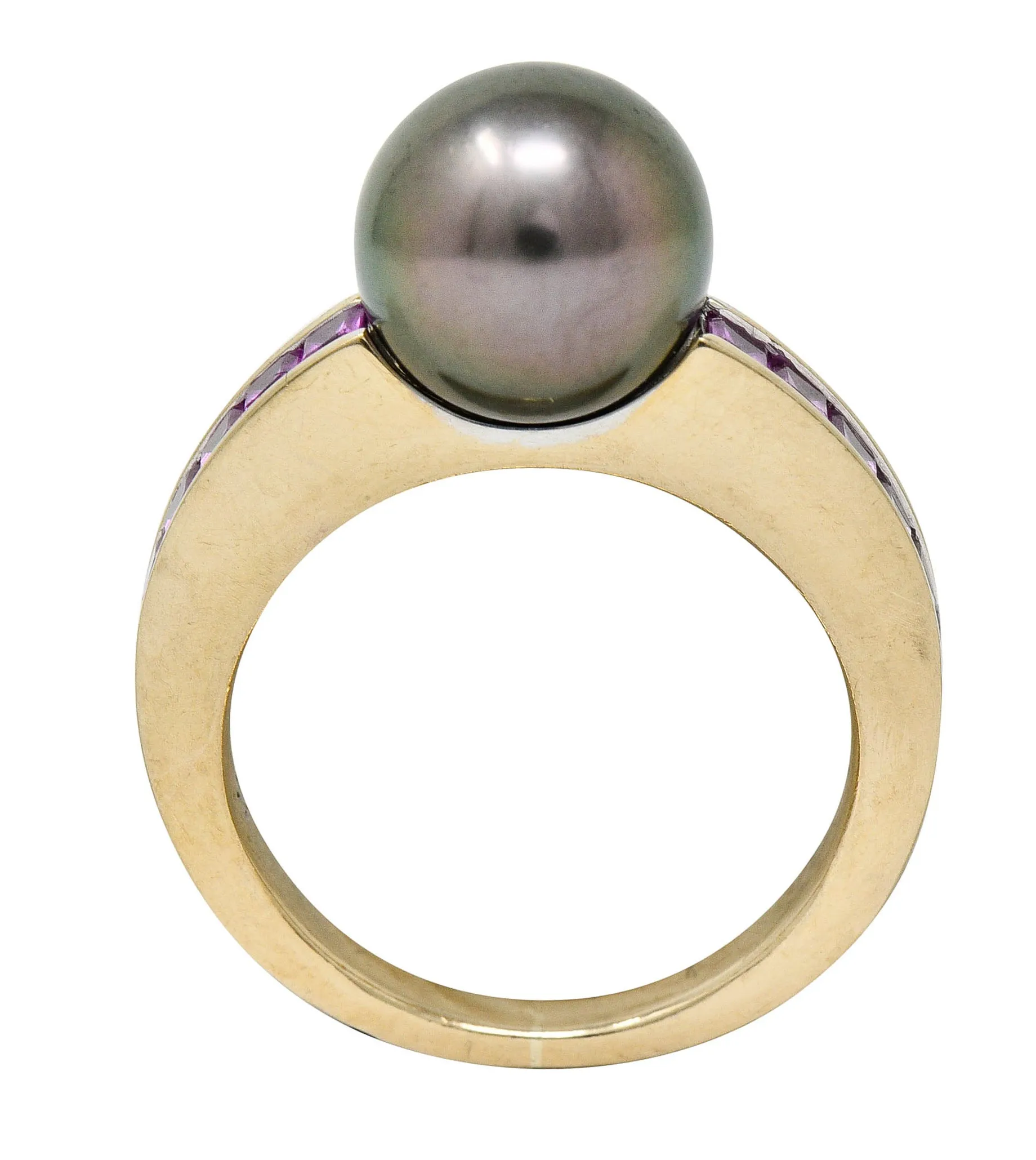 Mikimoto Tahitian Pearl Pink Sapphire 18 Karat White Gold Band Ring