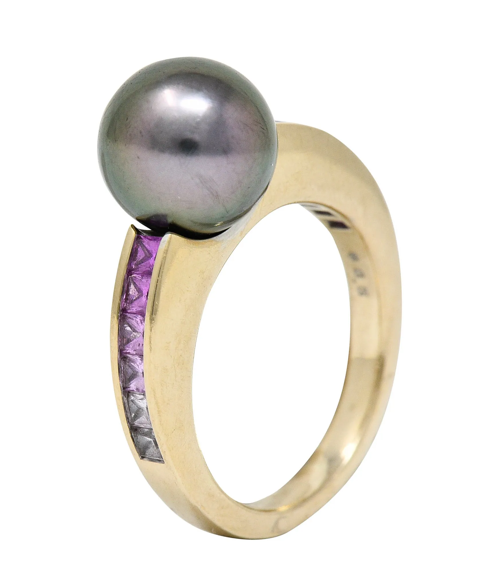 Mikimoto Tahitian Pearl Pink Sapphire 18 Karat White Gold Band Ring