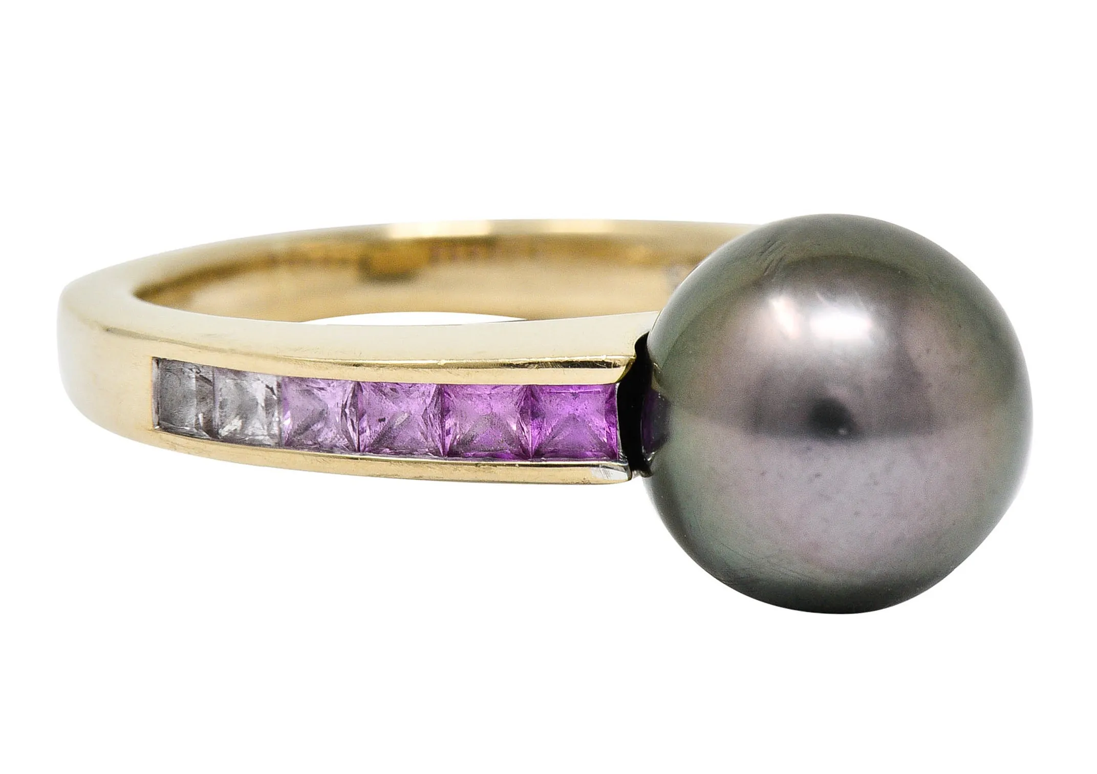 Mikimoto Tahitian Pearl Pink Sapphire 18 Karat White Gold Band Ring