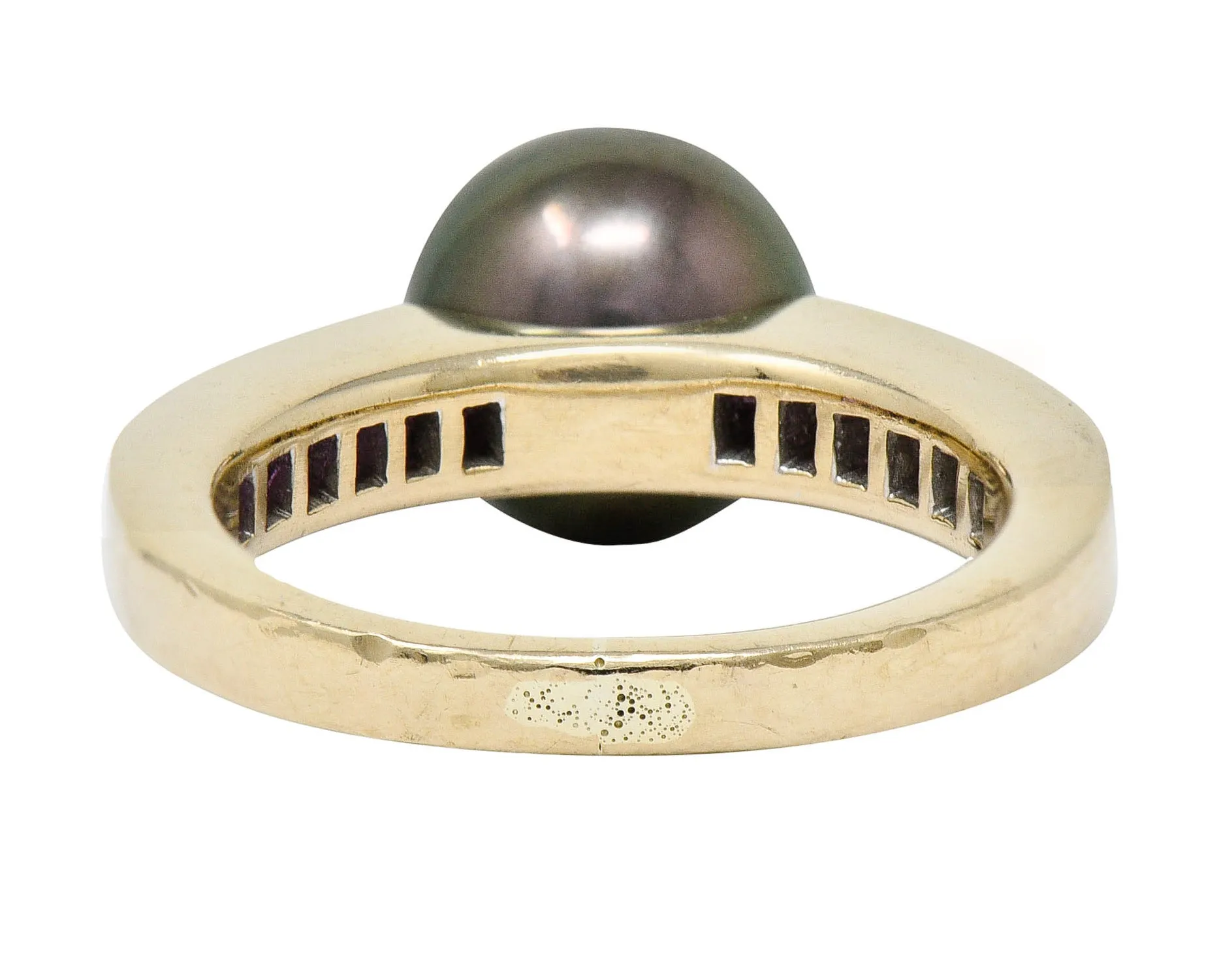 Mikimoto Tahitian Pearl Pink Sapphire 18 Karat White Gold Band Ring