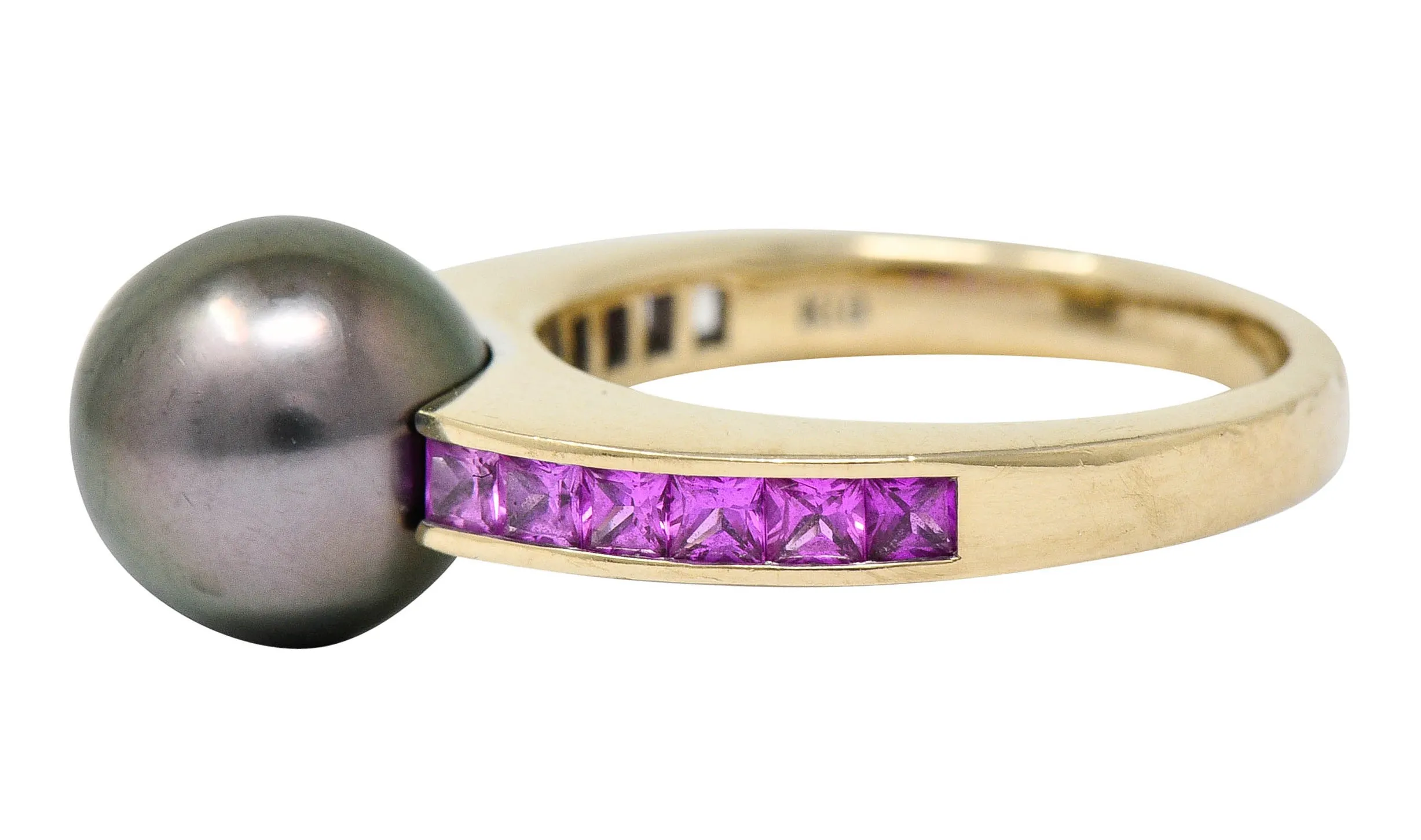 Mikimoto Tahitian Pearl Pink Sapphire 18 Karat White Gold Band Ring