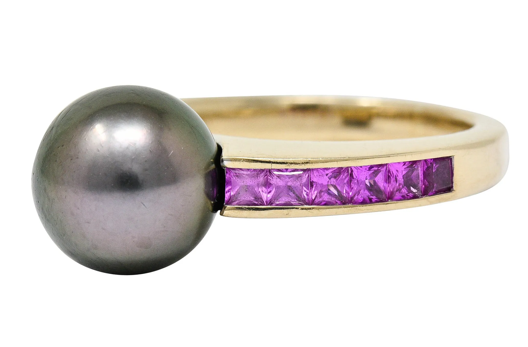 Mikimoto Tahitian Pearl Pink Sapphire 18 Karat White Gold Band Ring