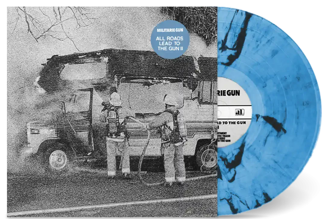 MILITARIE GUN ‘ALL ROADS LEAD TO THE GUN II’ LP (Limited Edition – Only 200 made, Clear w/ Blue & Black Swirl Vinyl)