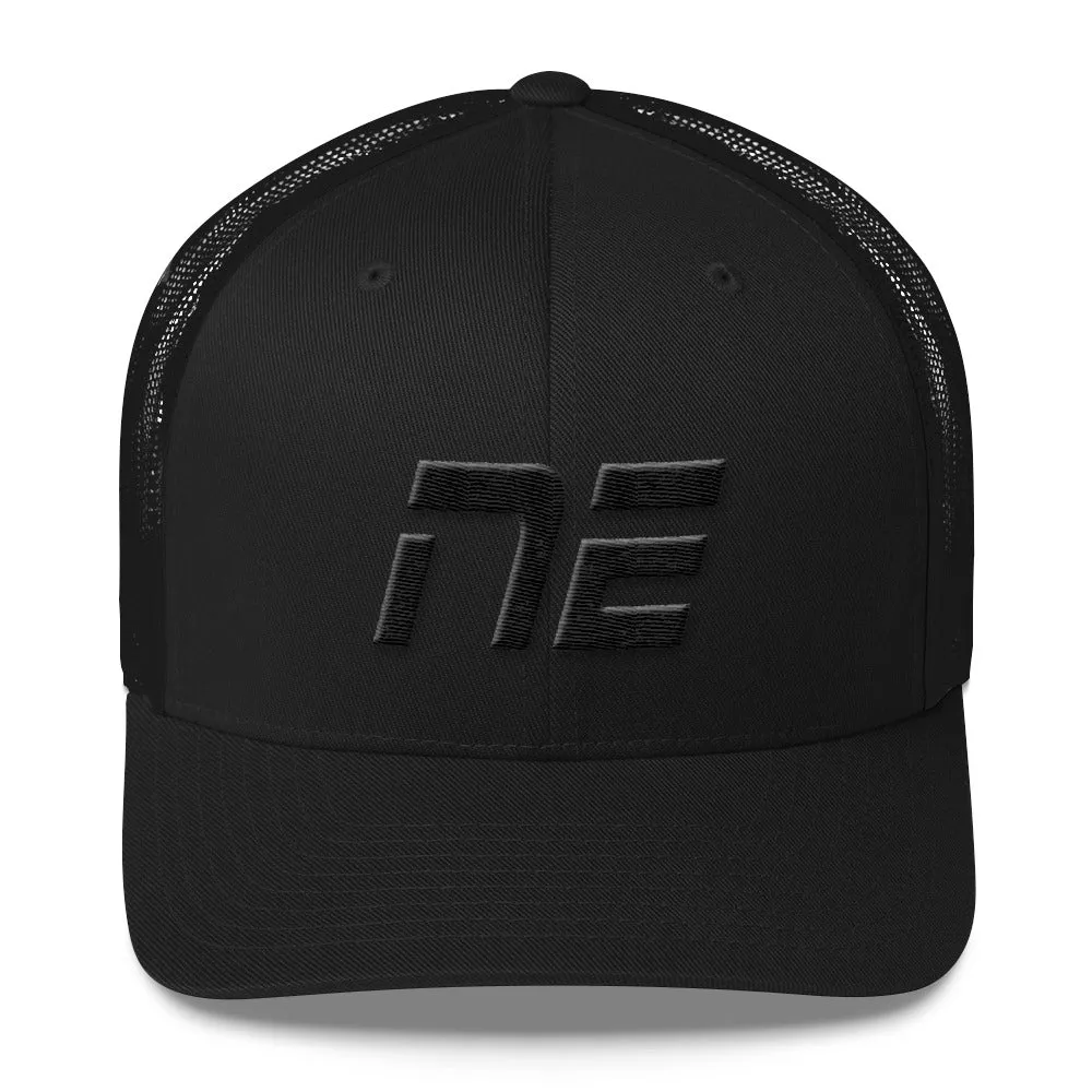 Nebraska - Mesh Back Trucker Cap - Black Embroidery - NE - Many Hat Color Options Available