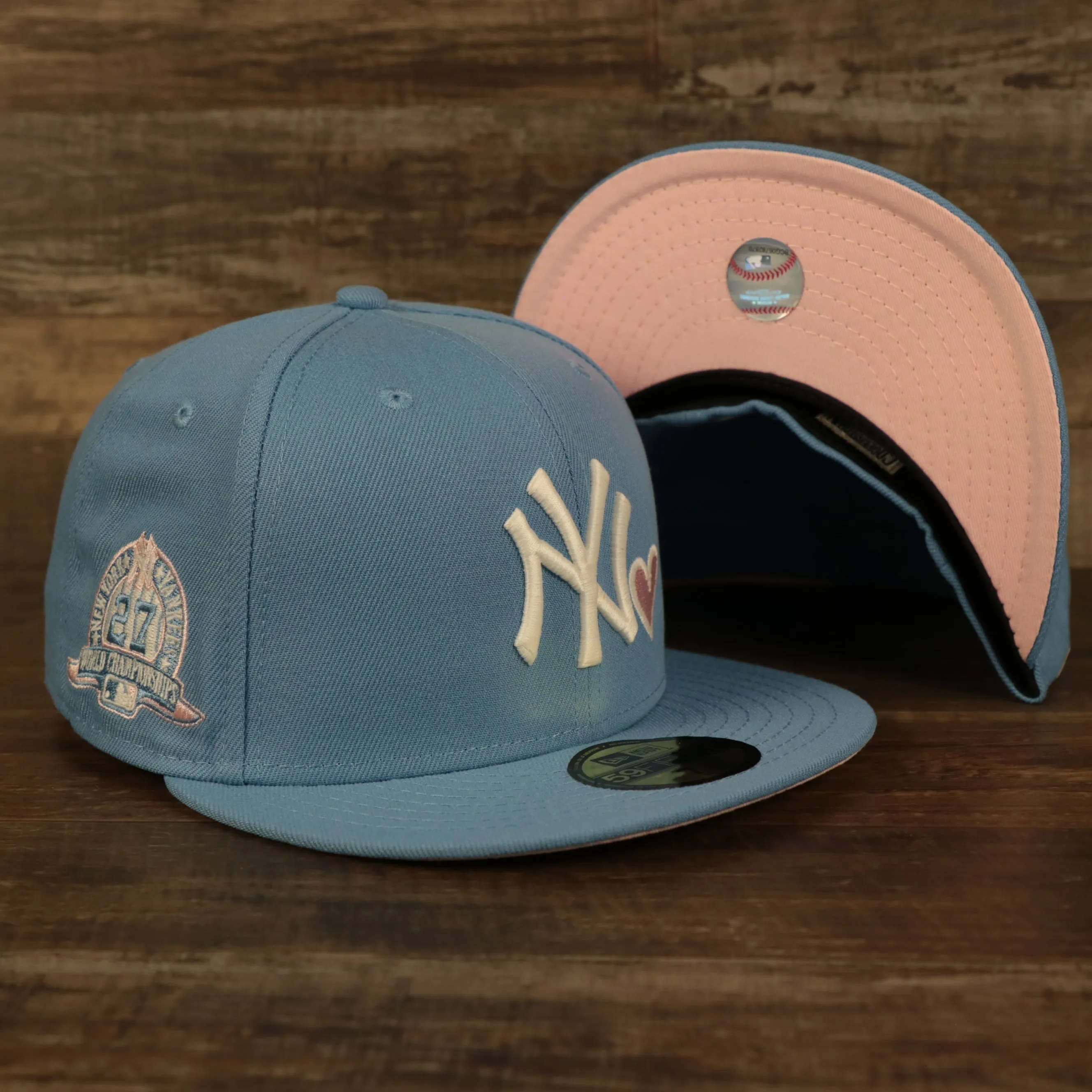 New York Yankees Glow In The Dark 27x World Series Champs Patch Pink Bottom Side Patch 59Fifty Fitted Cap