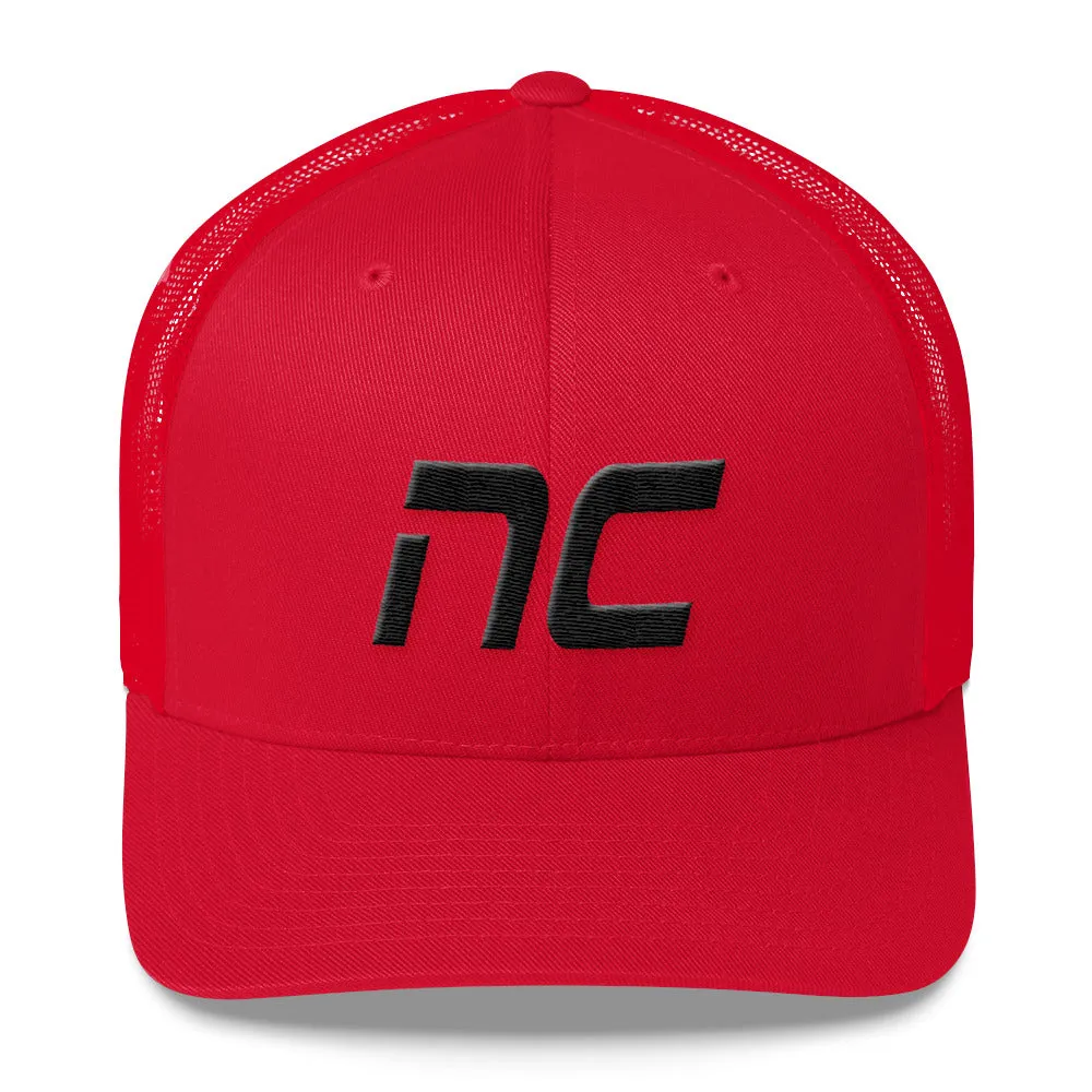 North Carolina - Mesh Back Trucker Cap - Black Embroidery - NC - Many Hat Color Options Available