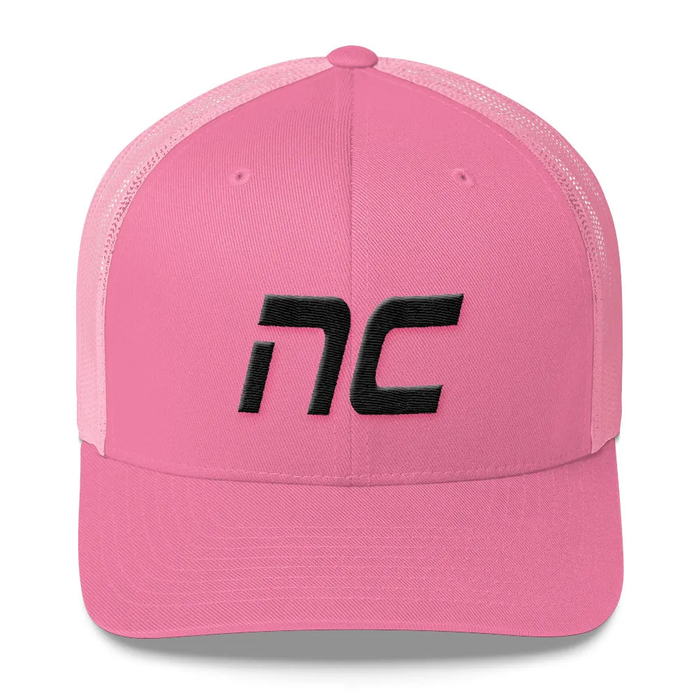 North Carolina - Mesh Back Trucker Cap - Black Embroidery - NC - Many Hat Color Options Available