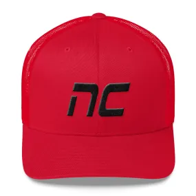 North Carolina - Mesh Back Trucker Cap - Black Embroidery - NC - Many Hat Color Options Available