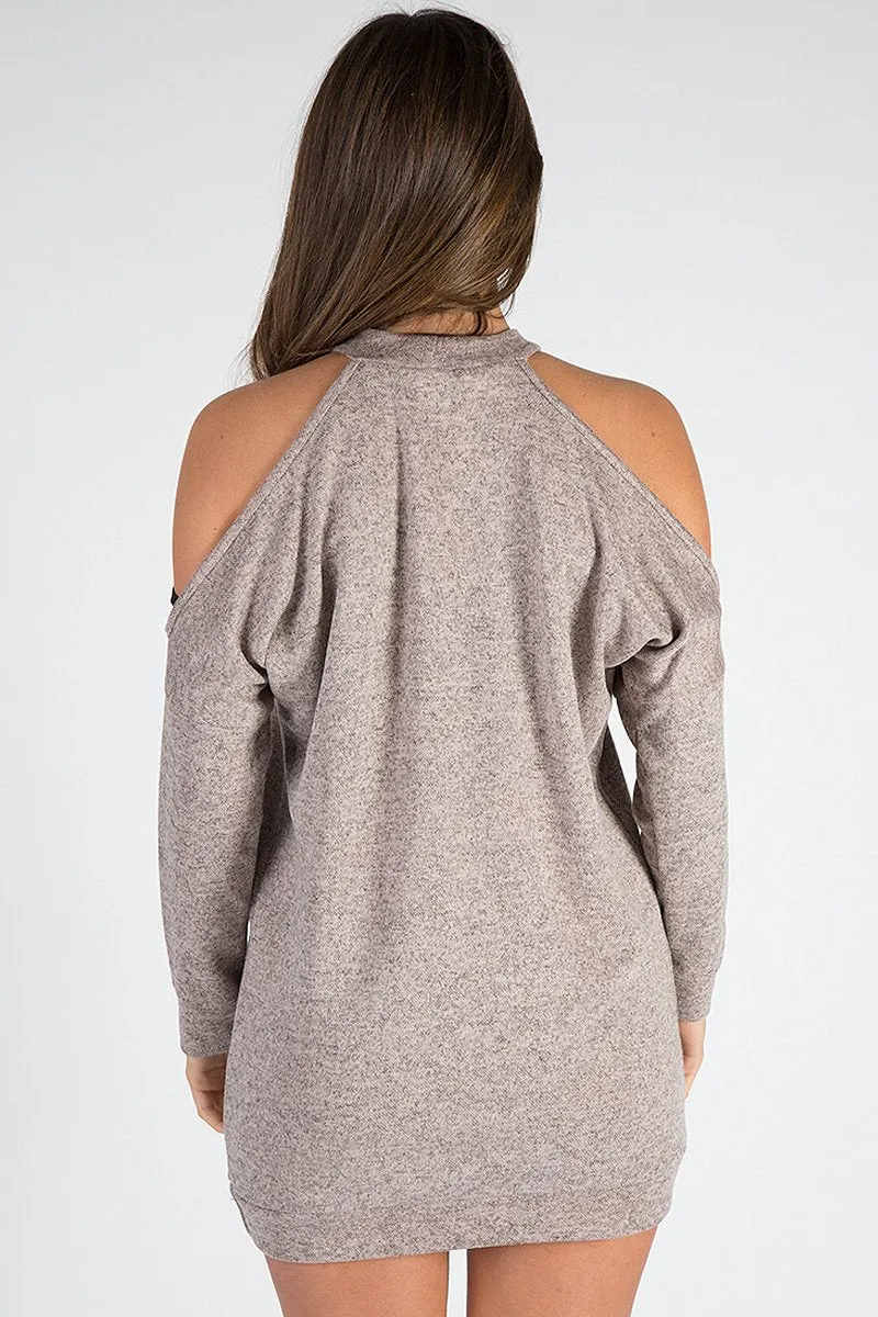 Nude Soft Cold Shoulder Jumper Dress - Tina