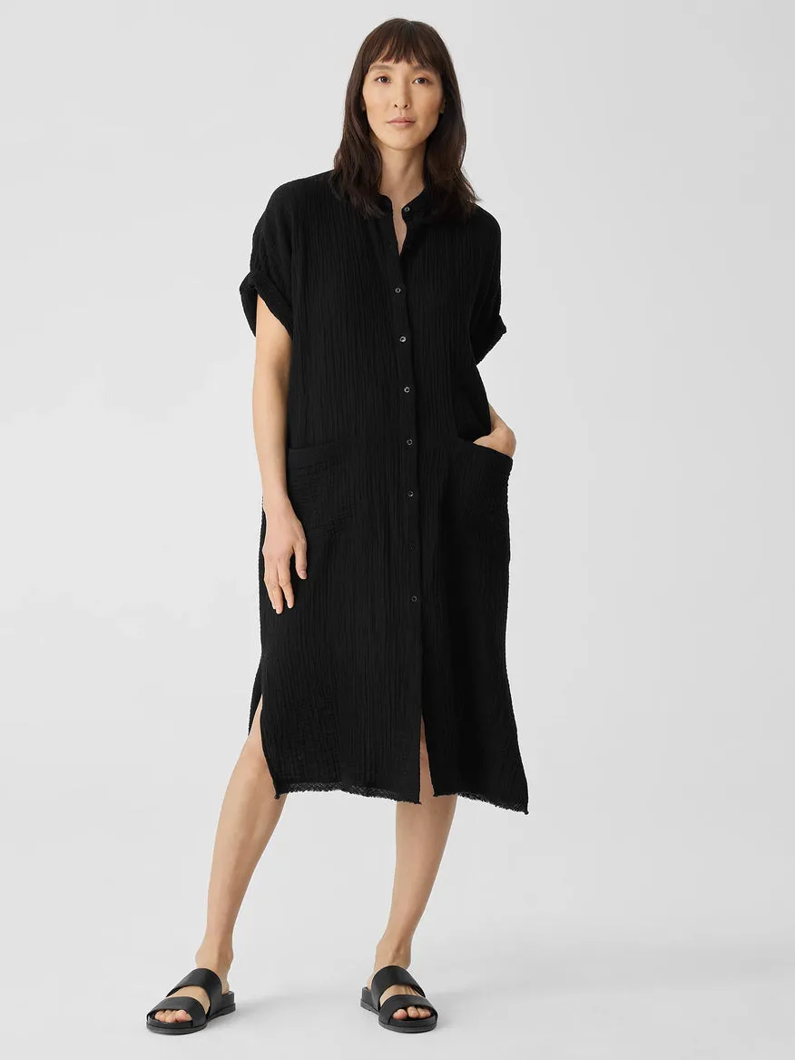 ORGANIC COTTON GAUZE MANDARIN COLLAR DRESS