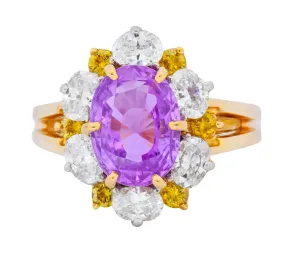 Oscar Heyman 5.36 CTW No Heat Pink Sapphire Fancy Colored Diamond Platinum 18 Karat Gold Ring AGL