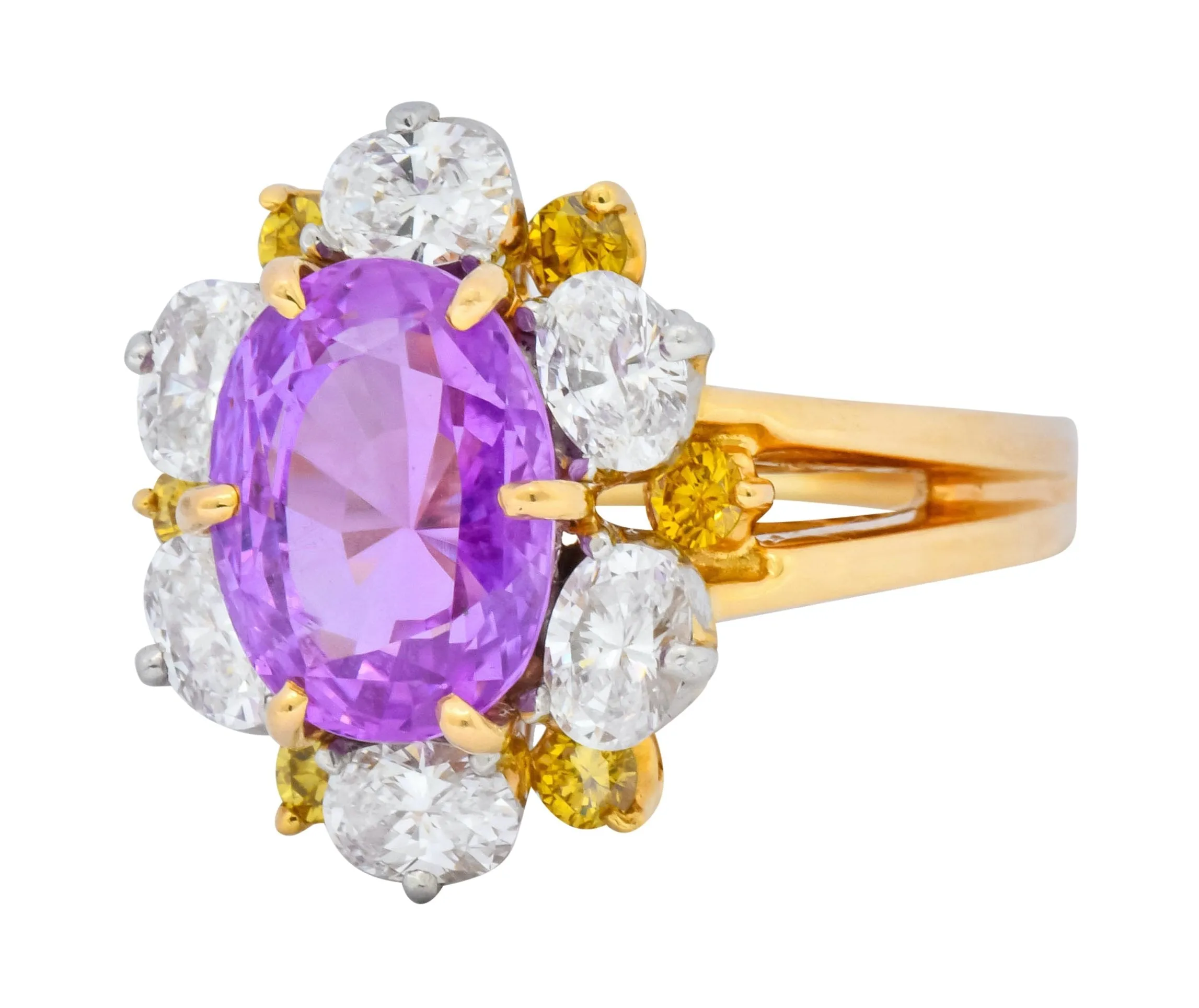 Oscar Heyman 5.36 CTW No Heat Pink Sapphire Fancy Colored Diamond Platinum 18 Karat Gold Ring AGL