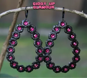 Pink Panache Matte Black Teardrop Earrings with Fuchsia Crystals