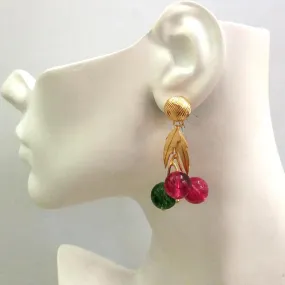 Plain Stud with Leaf and Green and Pink Tourmaline Philippines Fruits Alatiris Detachable Twinset Earrings