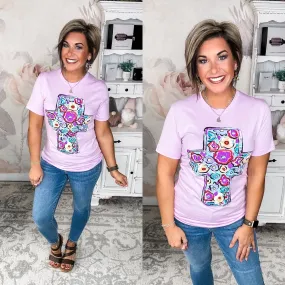 Purple Floral Cross Graphic Tee