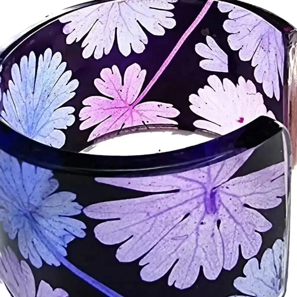 Purple Geranium Floral Cuff Bangle | Recycled Perspex