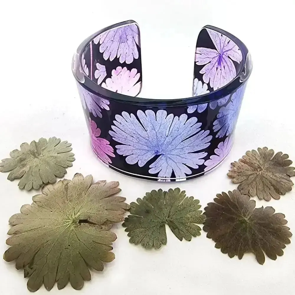 Purple Geranium Floral Cuff Bangle | Recycled Perspex