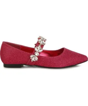 Rag & Co Women's Pink / Purple Flavia Diamante Brooch Glitter Ballerinas In Fuchsia