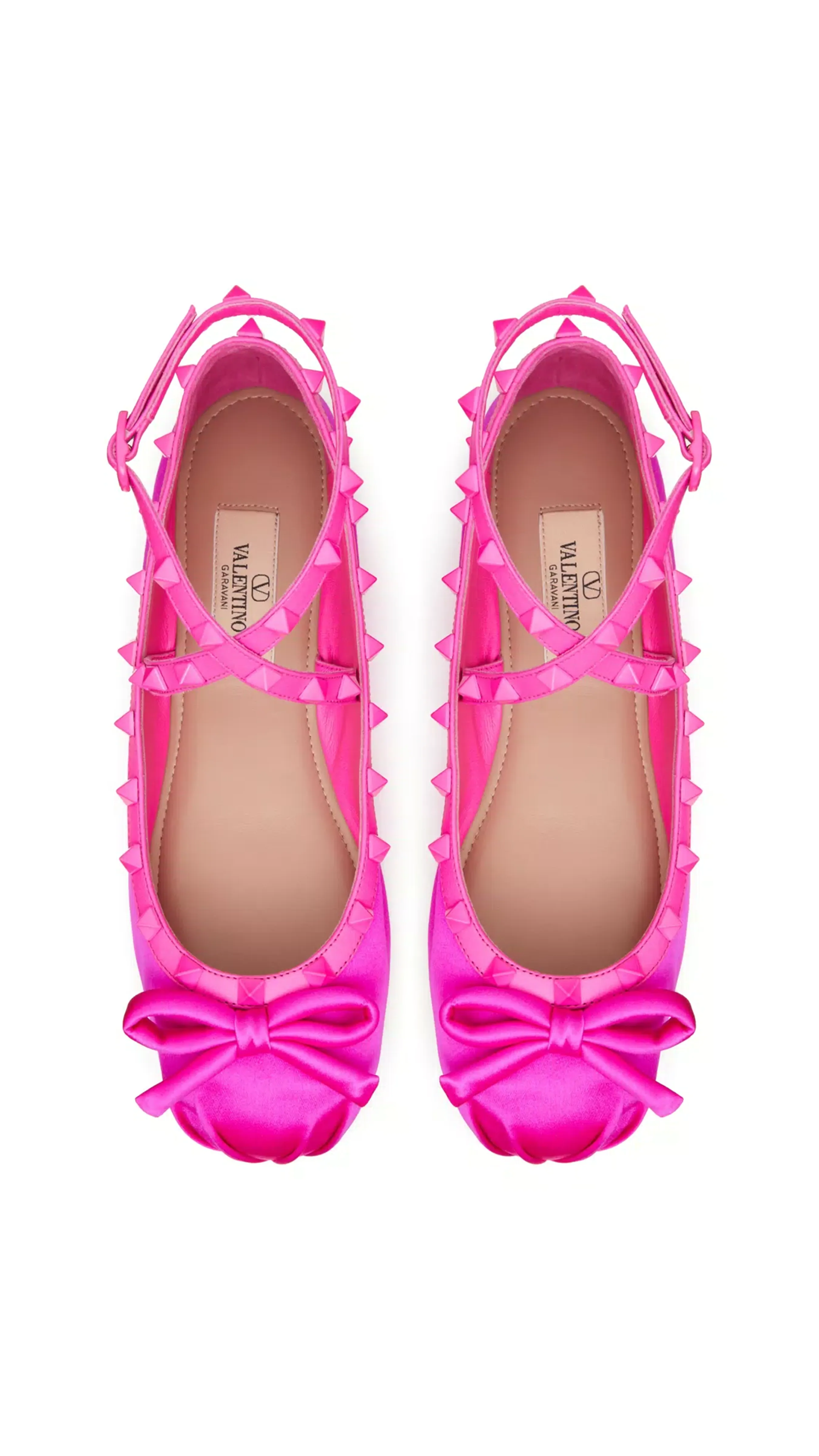 Rockstud Satin Ballerinas with Tone-on-Tone Studs - Pink PP