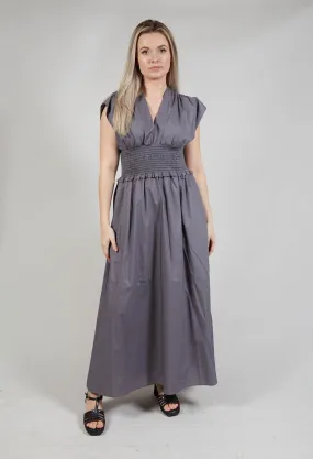 Shirred Waist Dress in Grey Purple