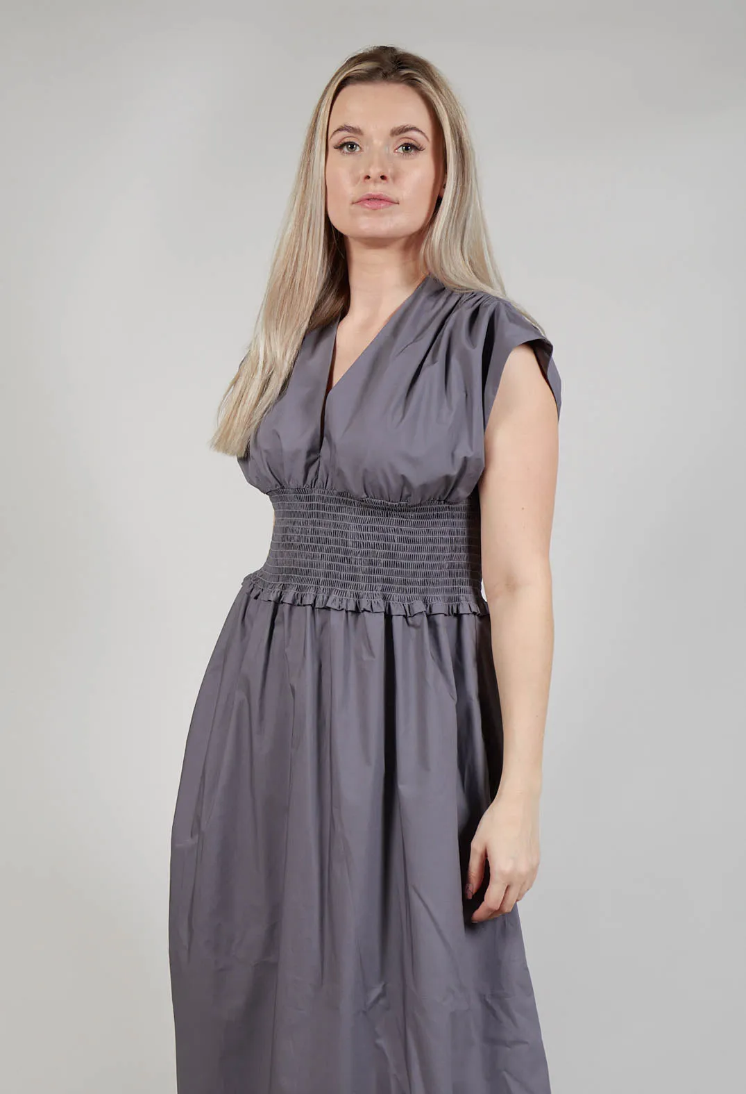 Shirred Waist Dress in Grey Purple