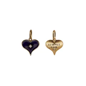 Small Heart Charm with Dark Blue Enamel and Diamond