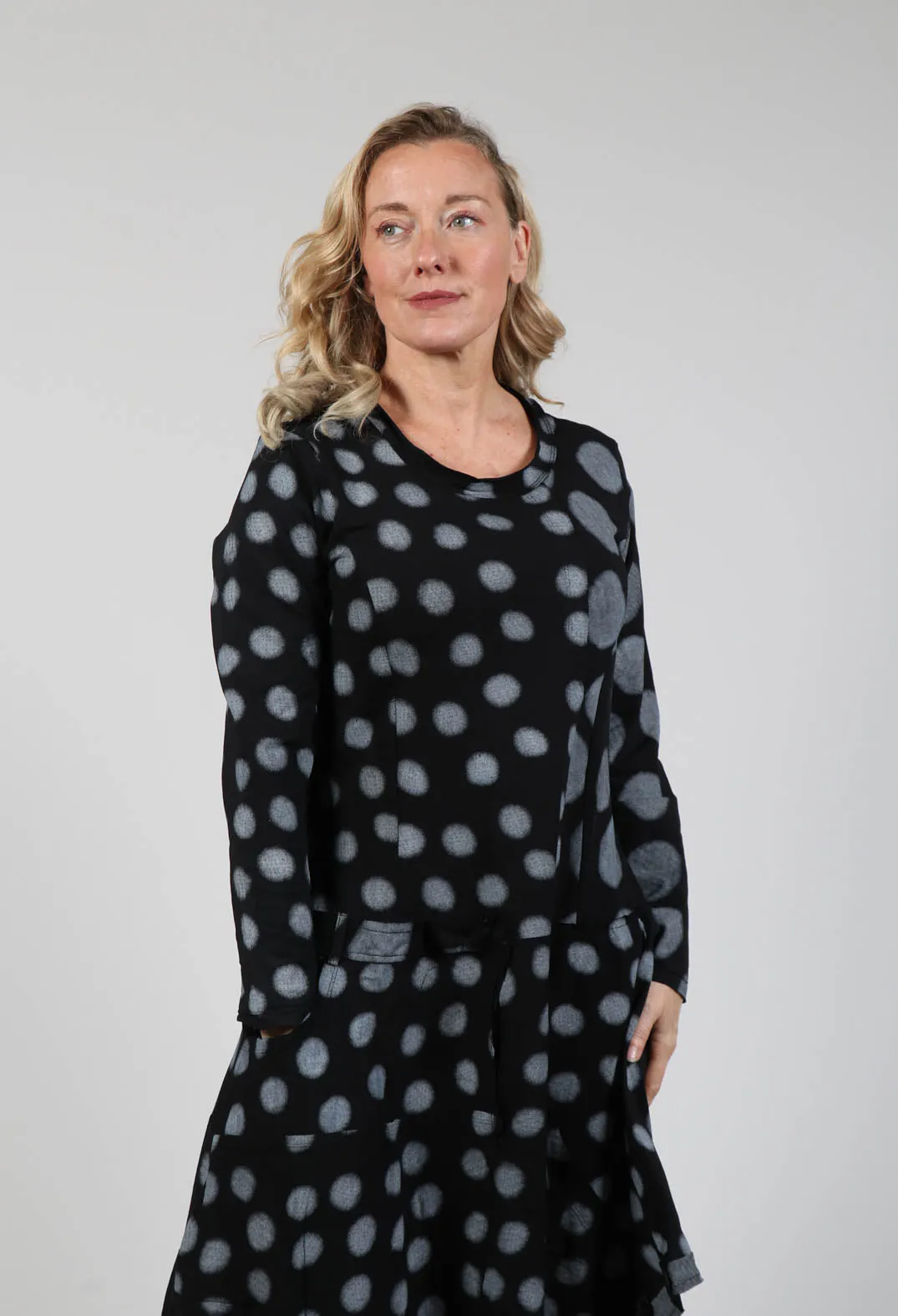 Smock Dress in Grey Pois