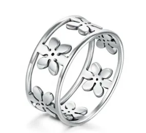 Solid White Gold Ring Elegant Infinity Floral Design SM13