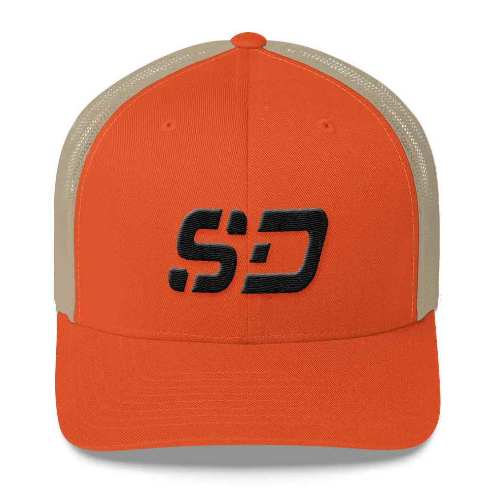 South Dakota - Mesh Back Trucker Cap - Black Embroidery - SD - Many Hat Color Options Available