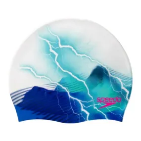 Speedo Digital Printed Swimming Cap (White/Blue)