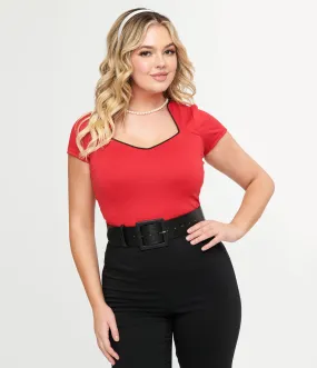 Steady 1950s Red & Black Piped Sophia Top