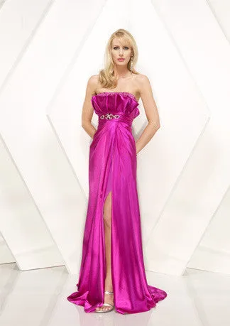 Strapless Pink Fuchsia Side Slit Sexy Prom Formal Evening Dress HB147A