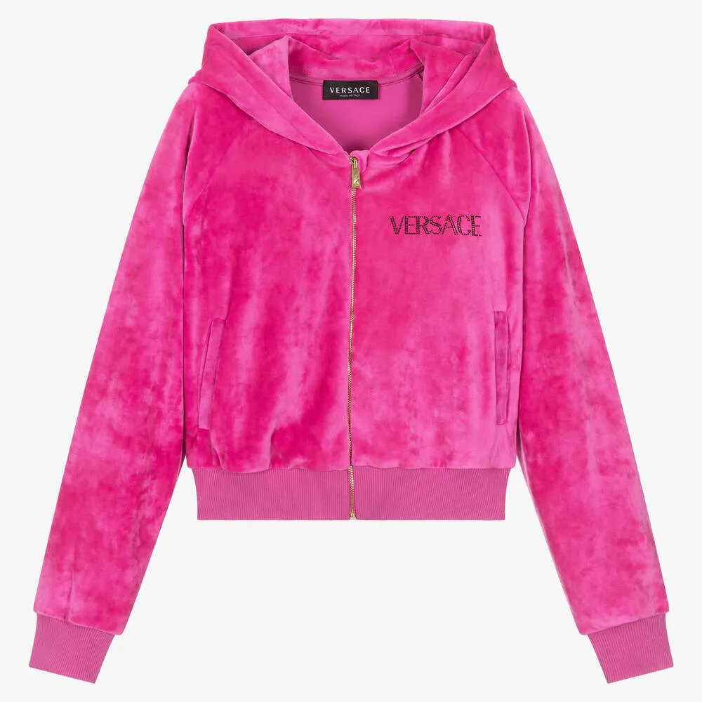 Teen Girls Fuchsia Pink Velour Zip-Up Top