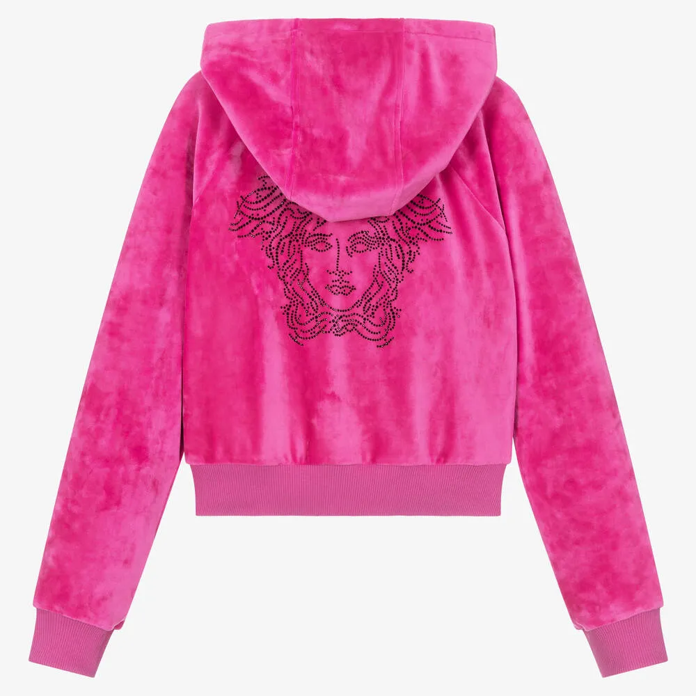 Teen Girls Fuchsia Pink Velour Zip-Up Top