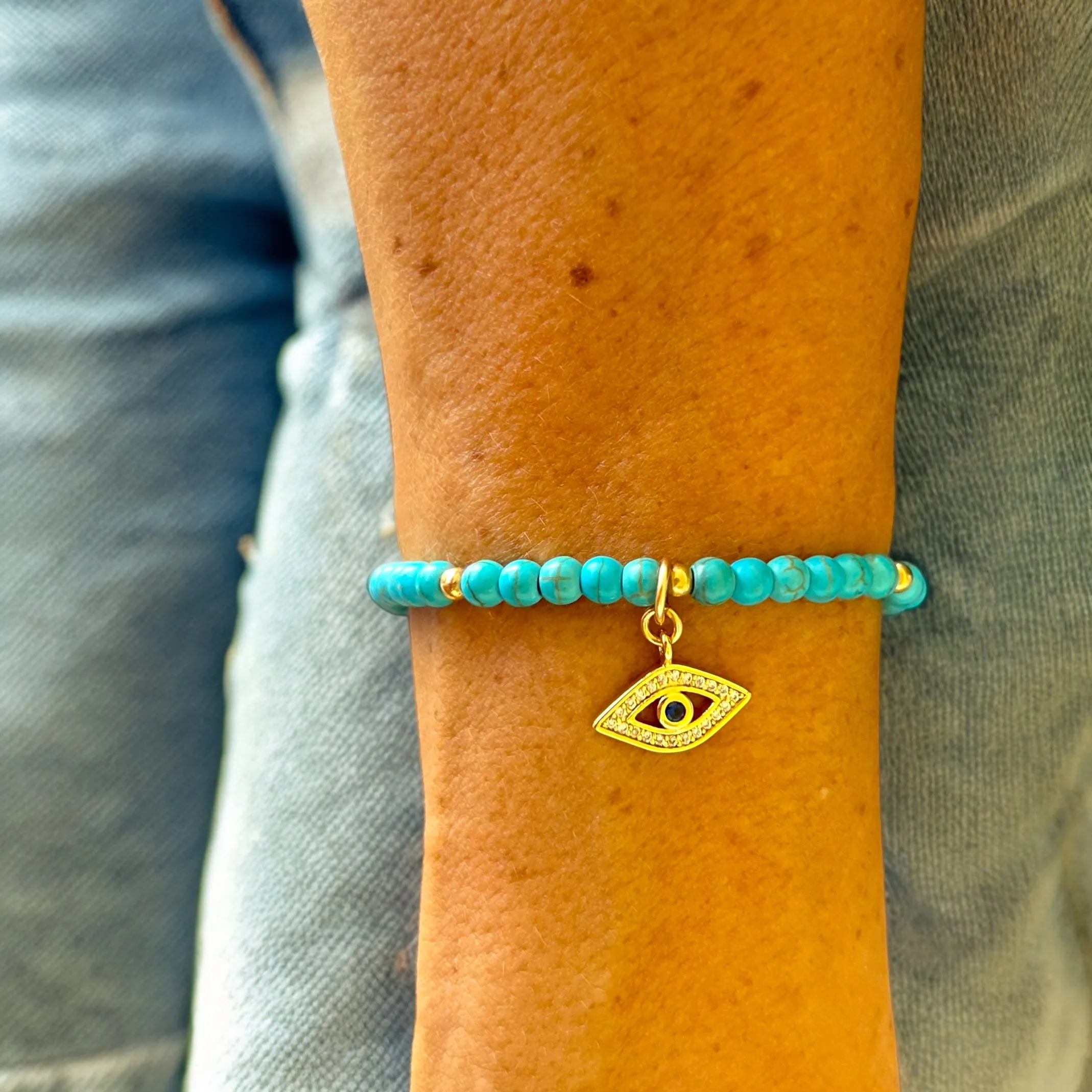 The Blue Evil Eye Charm Turquoise 4mm Stone Bracelet