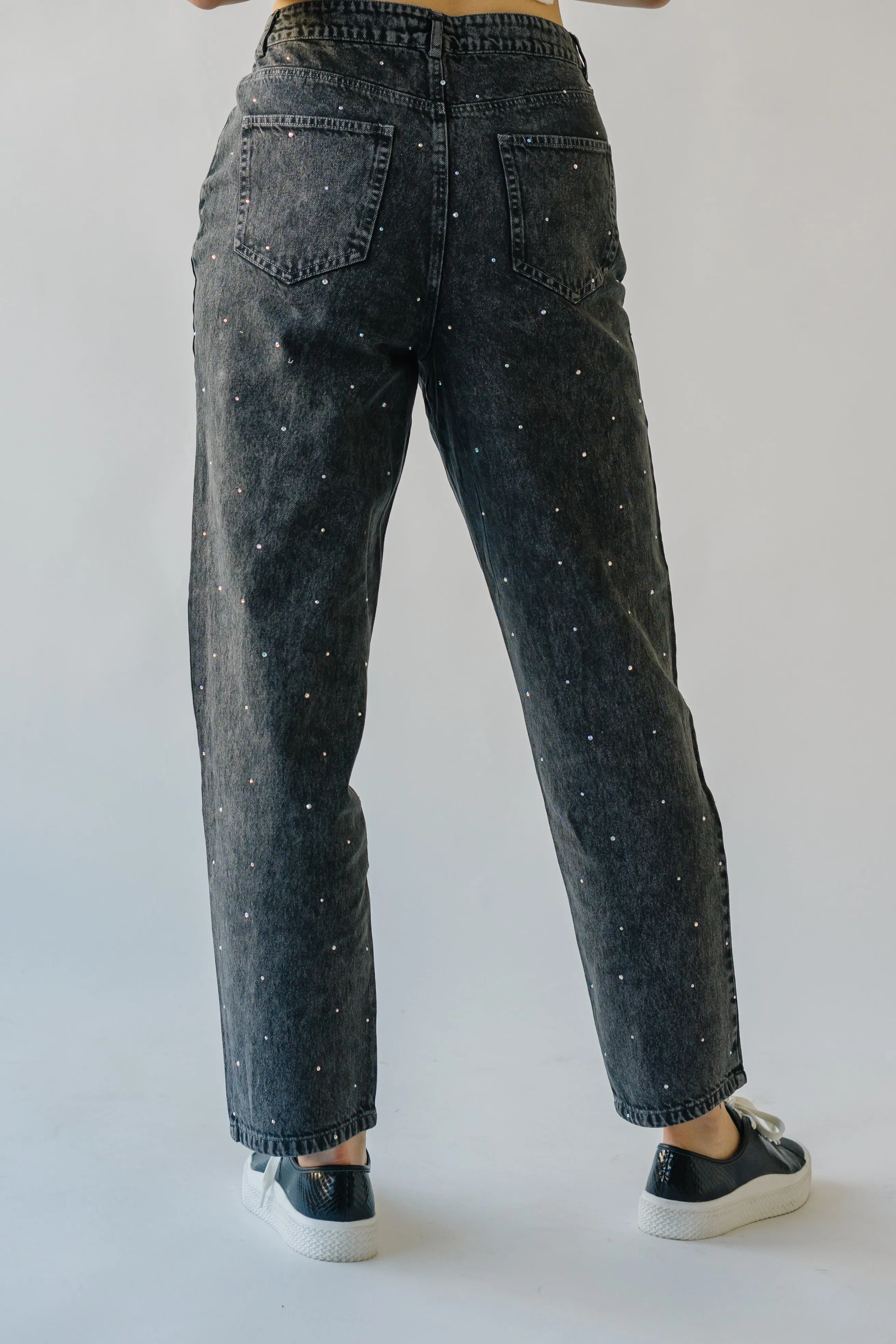 The Dana Rhinestone Jean in Washed Grey