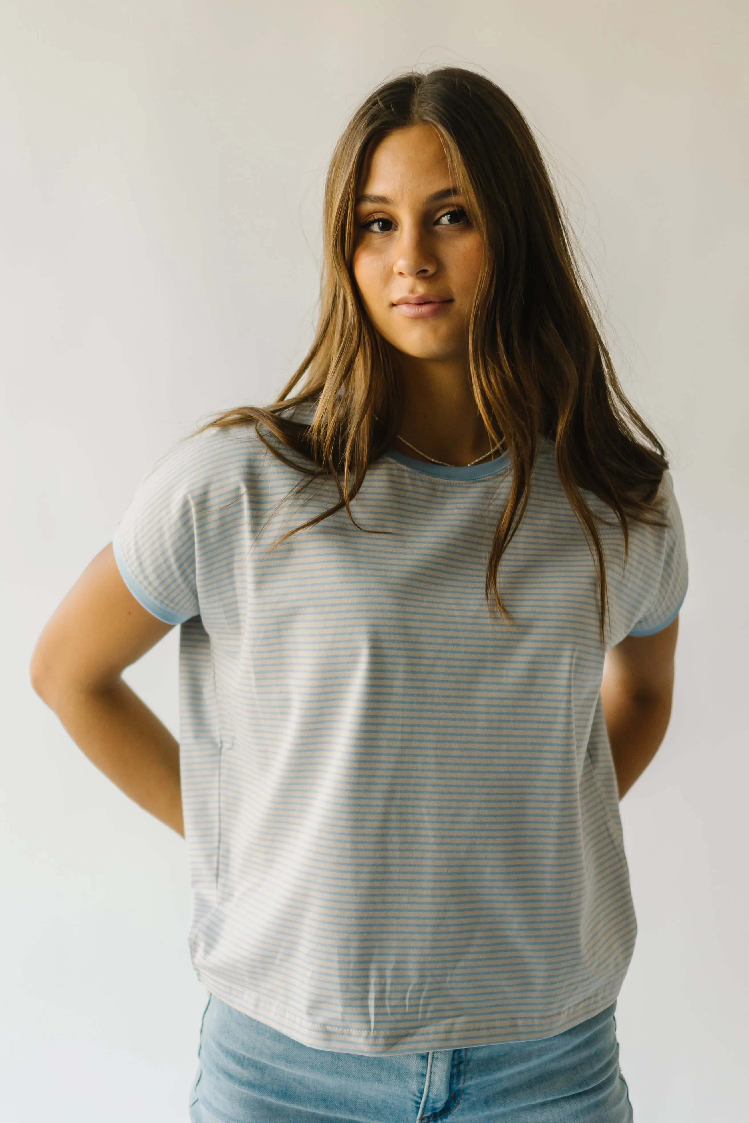 The Gamett Striped Tee in Grey + Blue