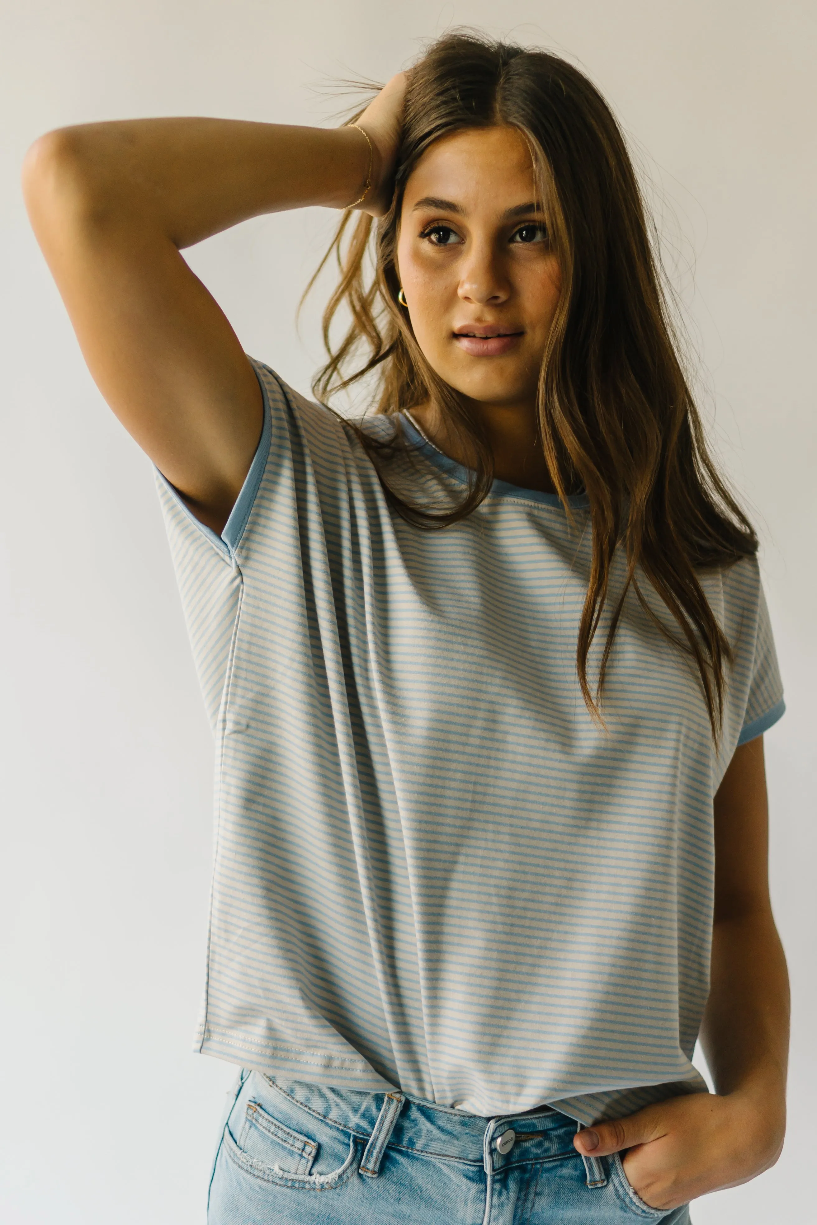 The Gamett Striped Tee in Grey + Blue