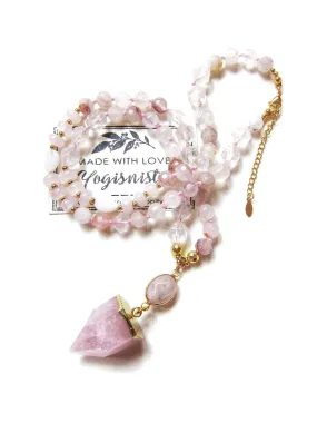 The Pink Goddess Mala Necklace in Rose Quartz Pendant