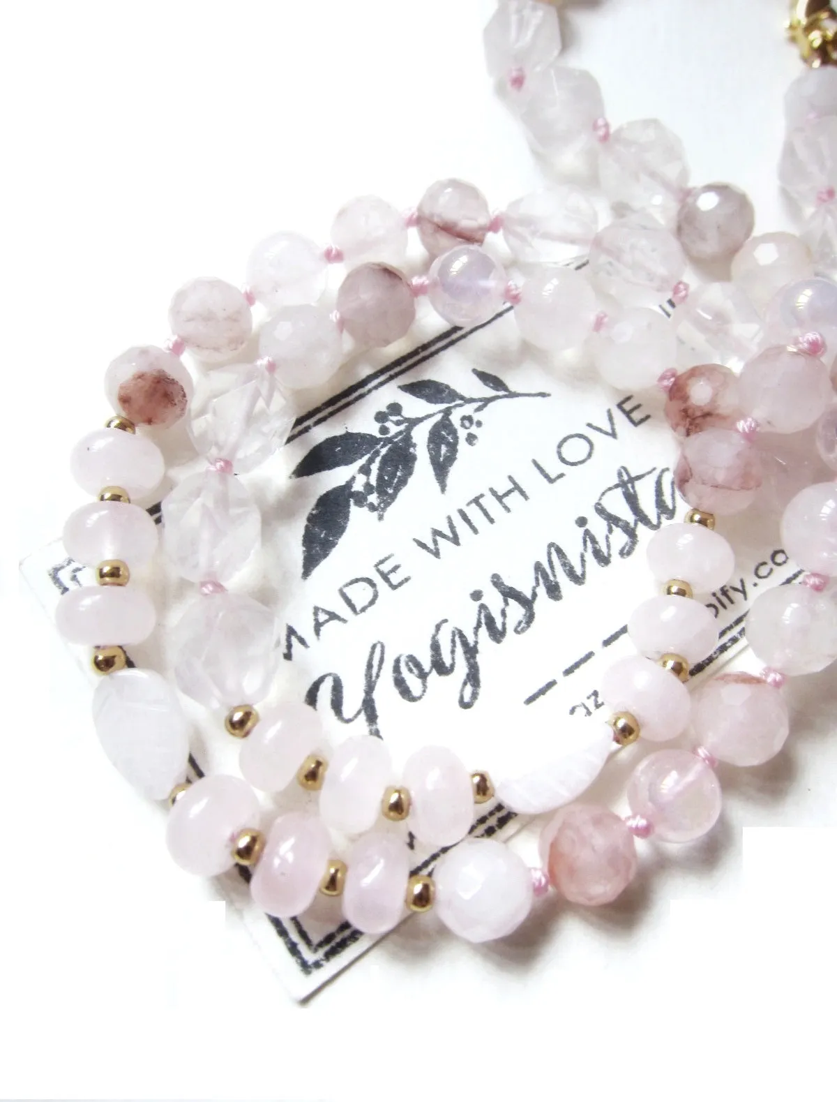 The Pink Goddess Mala Necklace in Rose Quartz Pendant