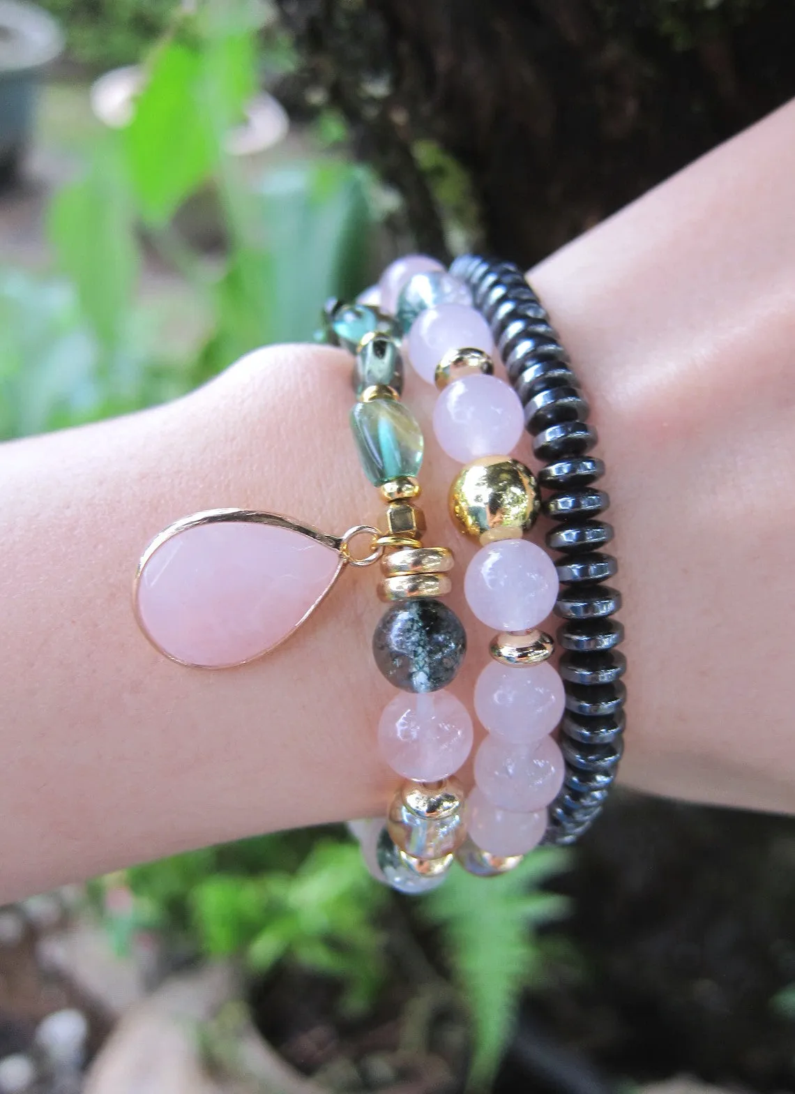 The Princess Mala - Pink & Phantom Quartz Mala Bracelet