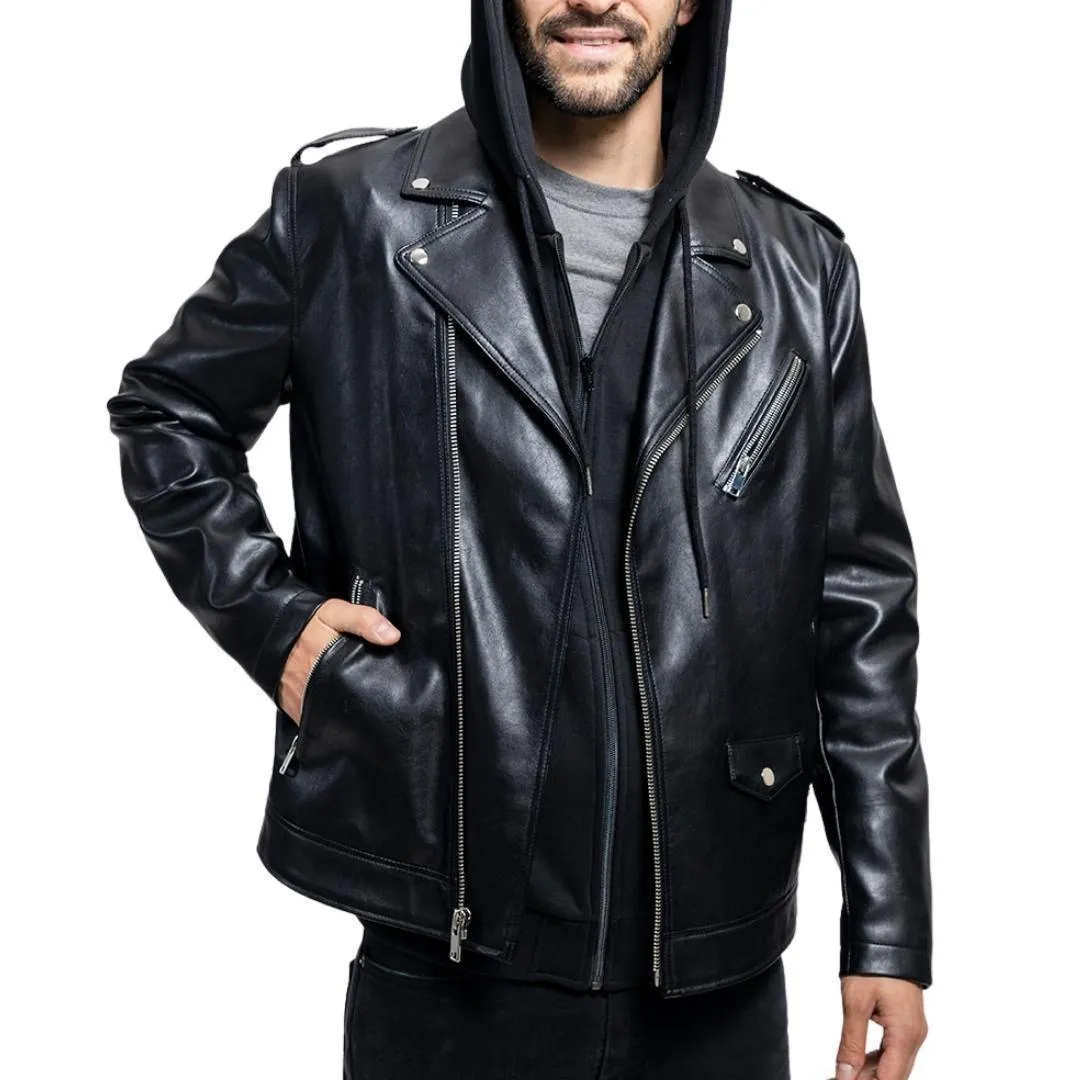 The Ralph Vegan Mens Classic Motorcycle Jacket with Removable Hoodie