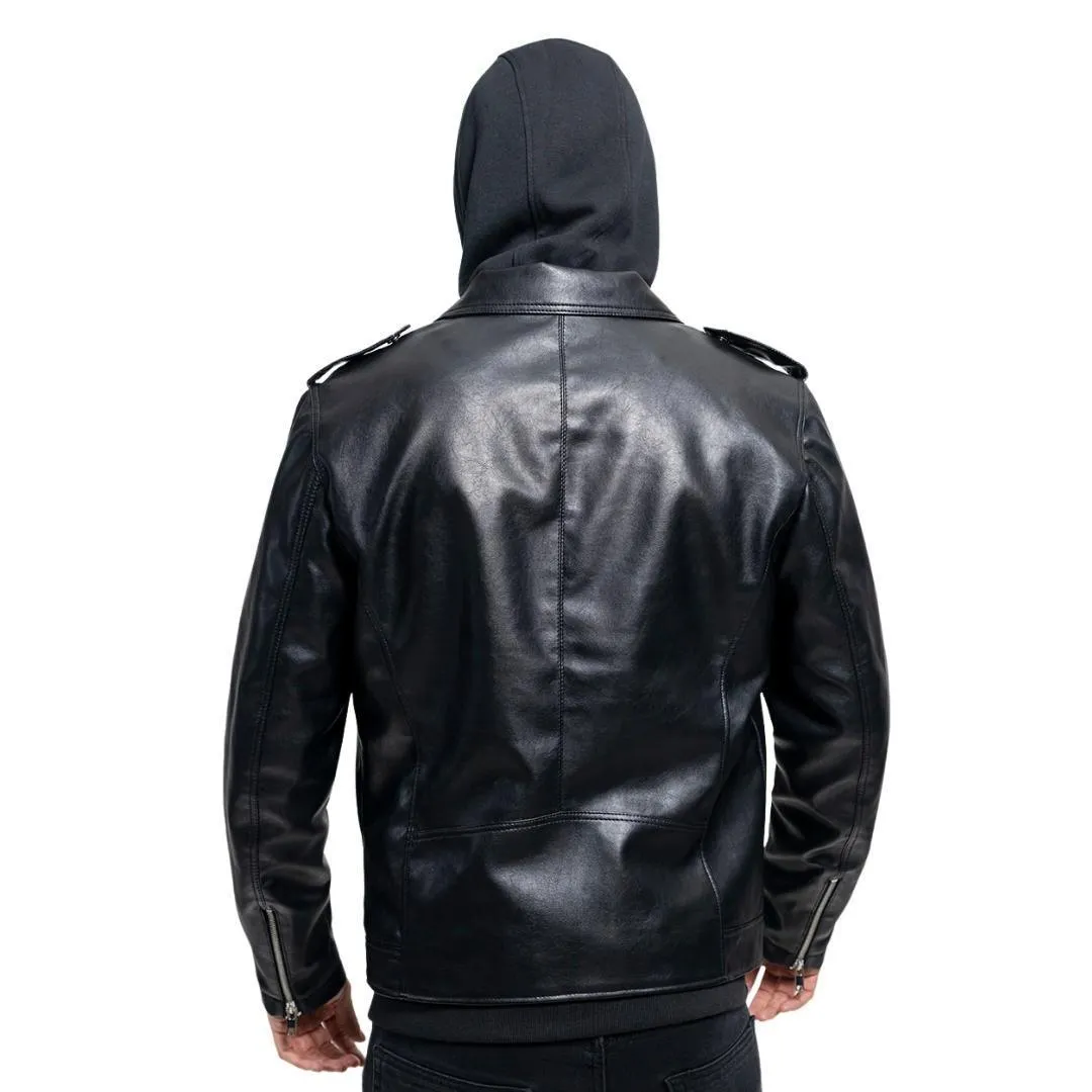 The Ralph Vegan Mens Classic Motorcycle Jacket with Removable Hoodie