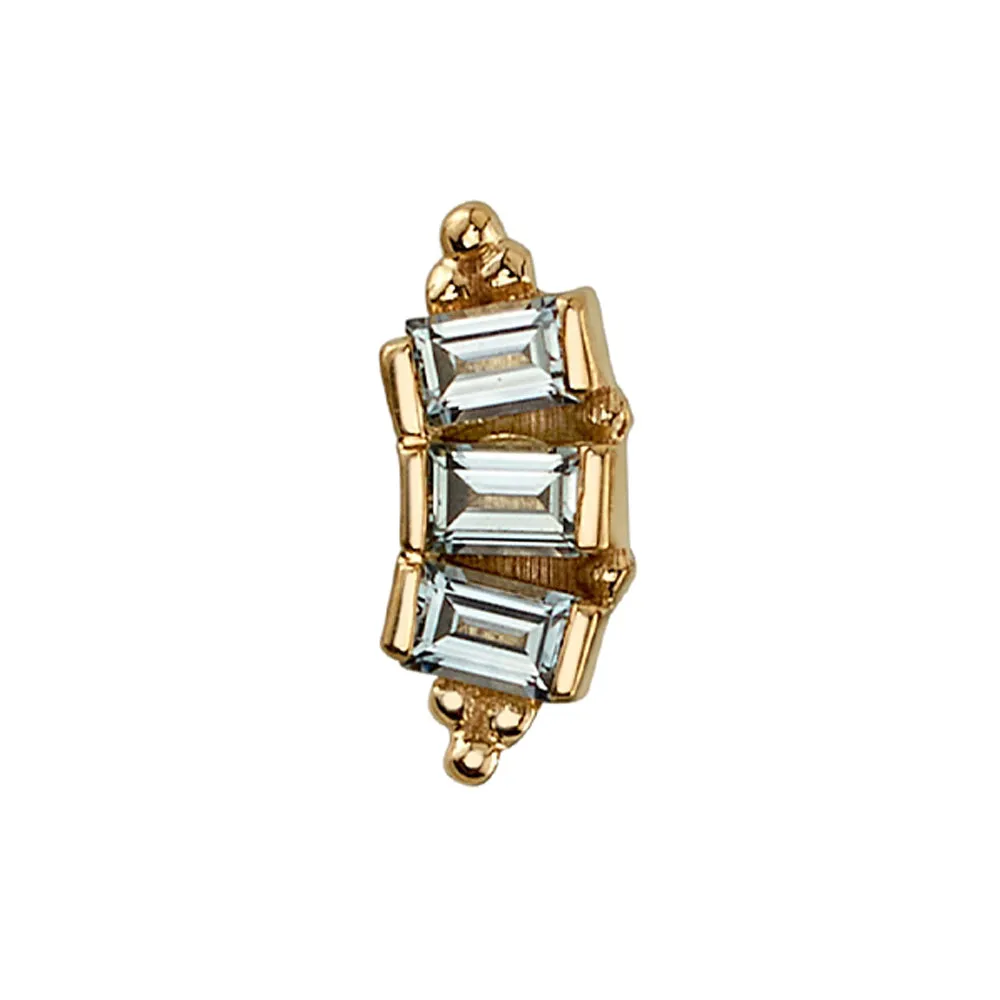 Tiny 3 Gem Baguette Panaraya Threaded End in Gold with Grey Sapphires