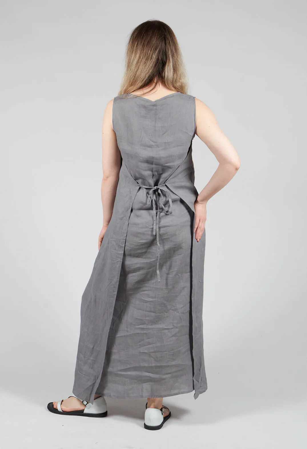 V-Neck Linen Dress in Grey