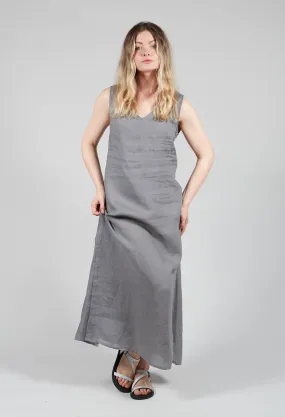 V-Neck Linen Dress in Grey