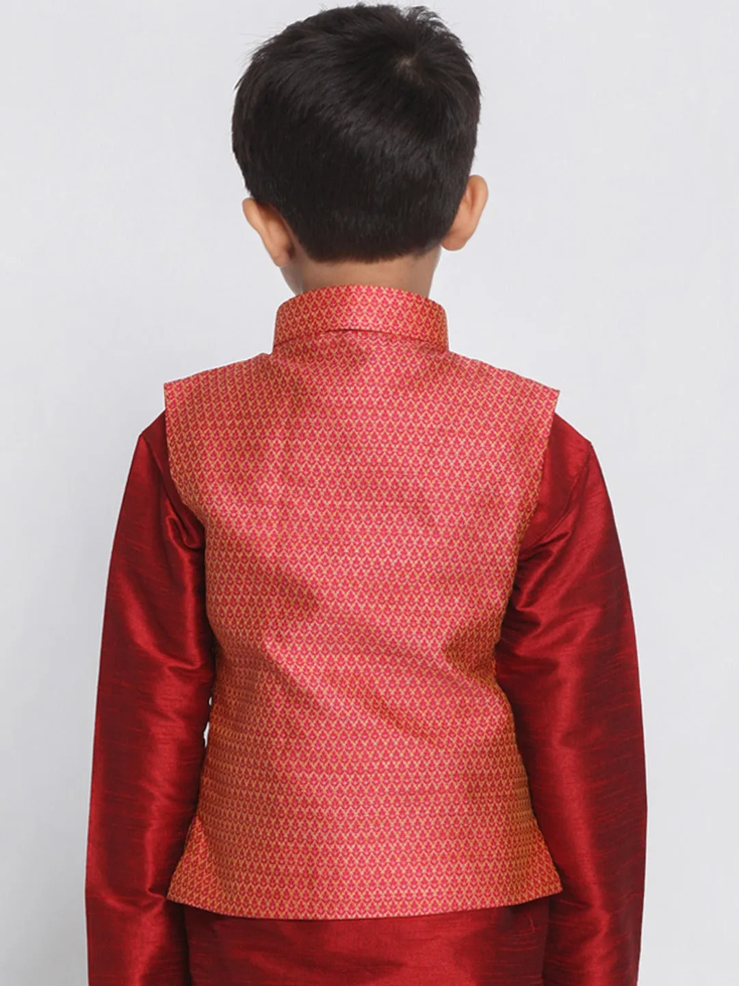 VASTRAMAY Boys Pink & Orange Woven Design Nehru Jacket