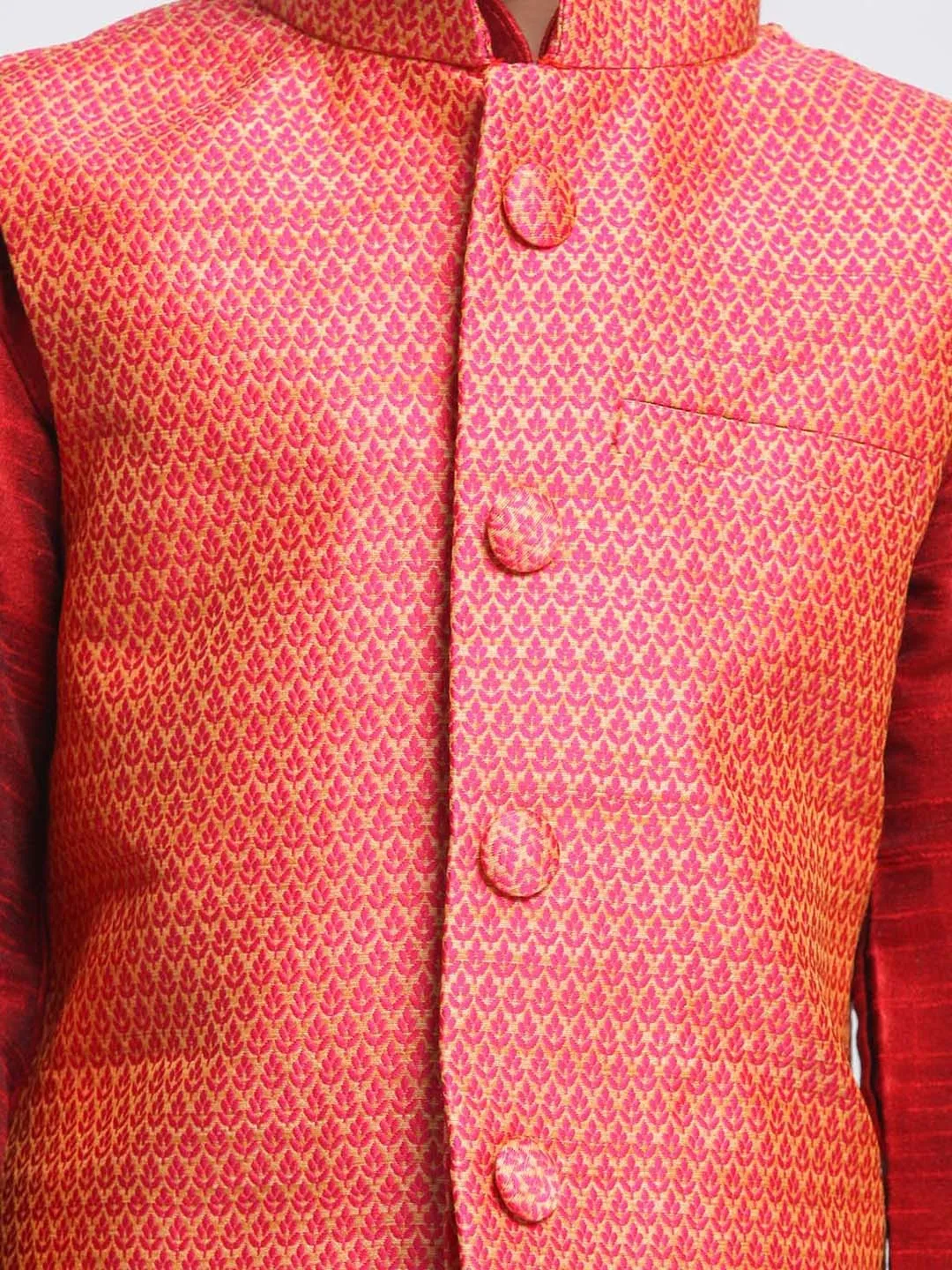 VASTRAMAY Boys Pink & Orange Woven Design Nehru Jacket